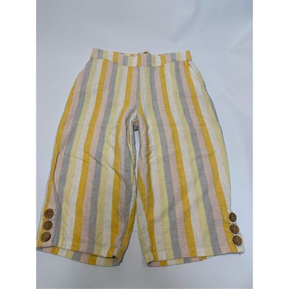 Denim&Co Naturals Womens Stripe Elastic Waist Capri Pants Multicolor Size Medium - Picture 1 of 7